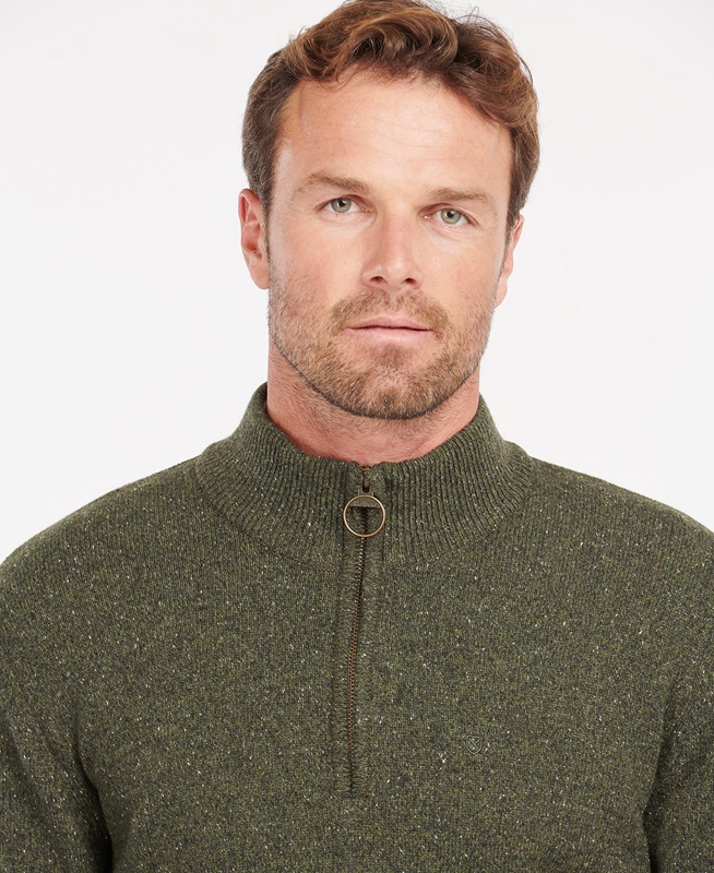 Barbour Essential Tisbury Half Zip Férfi Pulóverek Olivazöld | 526930-GDC