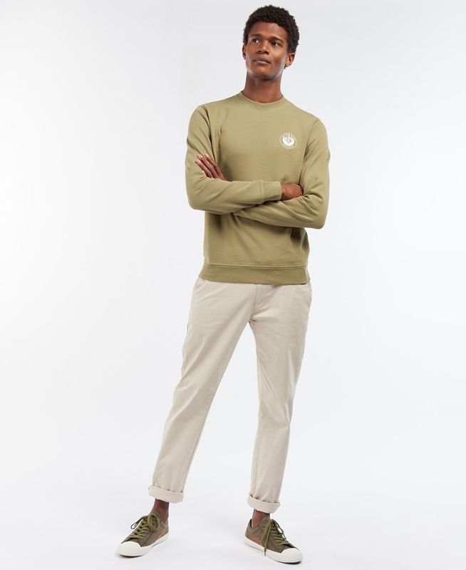 Barbour Explorer Camper Crew Férfi Pulóverek Olivazöld | 682391-KOW