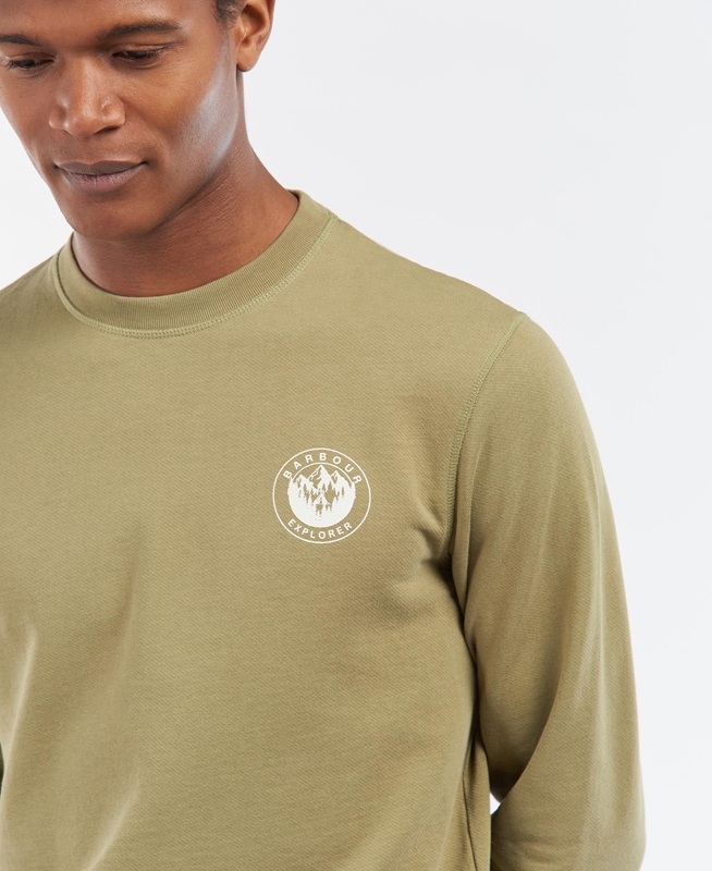 Barbour Explorer Camper Crew Férfi Pulóverek Olivazöld | 682391-KOW
