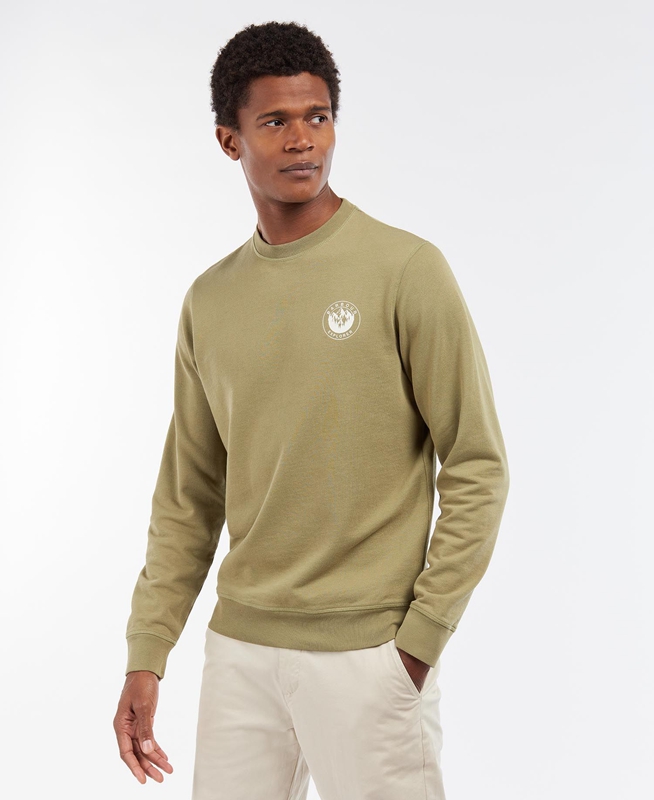 Barbour Explorer Camper Crew Férfi Pulóverek Olivazöld | 682391-KOW