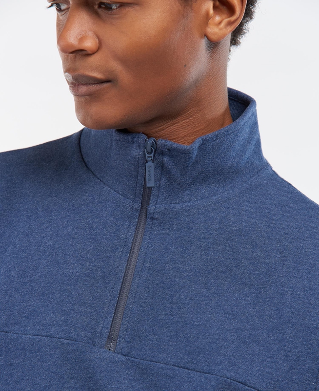 Barbour Explorer Shotley Half Zip Férfi Pulóverek Kék | 375418-BAJ