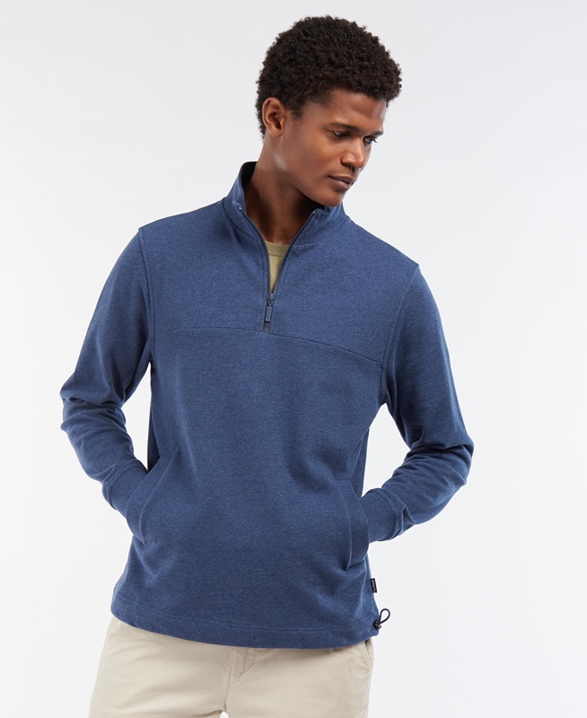 Barbour Explorer Shotley Half Zip Férfi Pulóverek Kék | 375418-BAJ