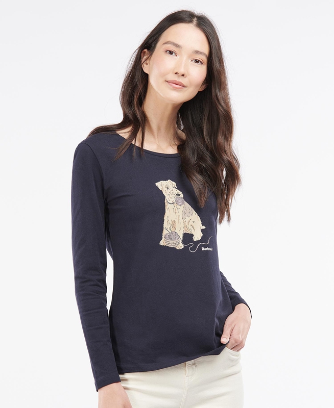 Barbour Fairsfield Long Sleeve Női Póló Sötétkék | 493856-JEY