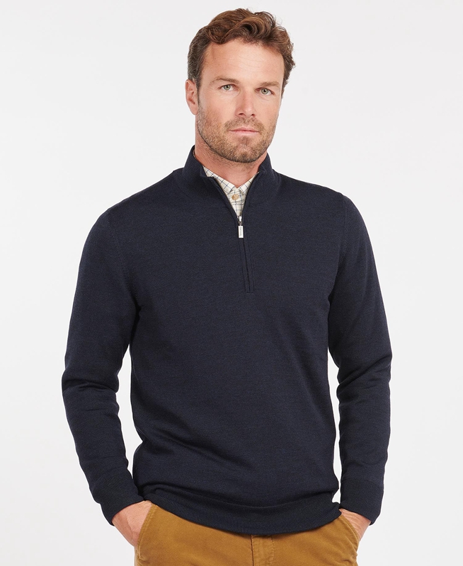 Barbour Gamlan Half Zip Férfi Pulóverek Kék | 569203-XTY