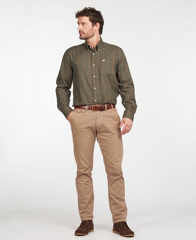 Barbour Hemd Henderson Thermo Weave Férfi Ingek Olivazöld | 780421-QCI