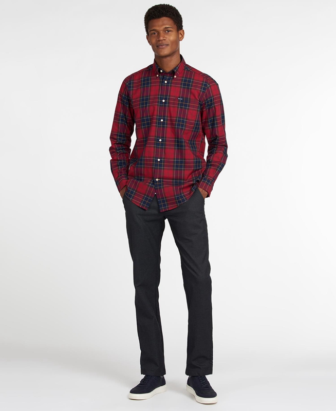 Barbour Hemd Wetheram Tailored Férfi Ingek Piros | 420951-PXU