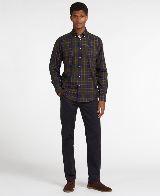 Barbour Hemd Wetheram Tailored Férfi Ingek Olivazöld | 658794-EDK