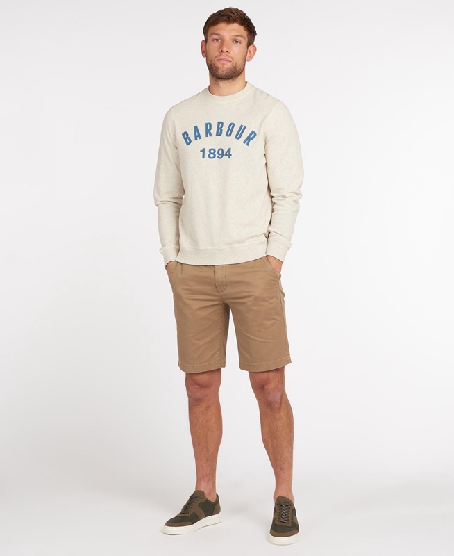 Barbour John Crew Neck Férfi Pulóverek Bézs | 230475-TOU