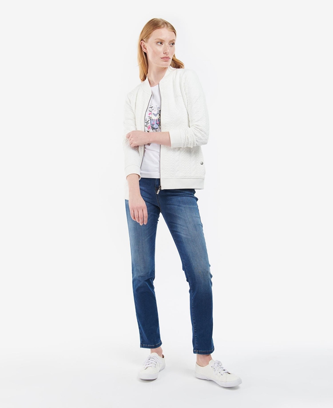 Barbour Kelsey Zip Női Pulóverek Fehér | 615207-MVT