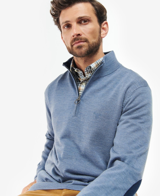 Barbour Loyton Merino Half Zip Férfi Pulóverek Bézs | 038156-TZM