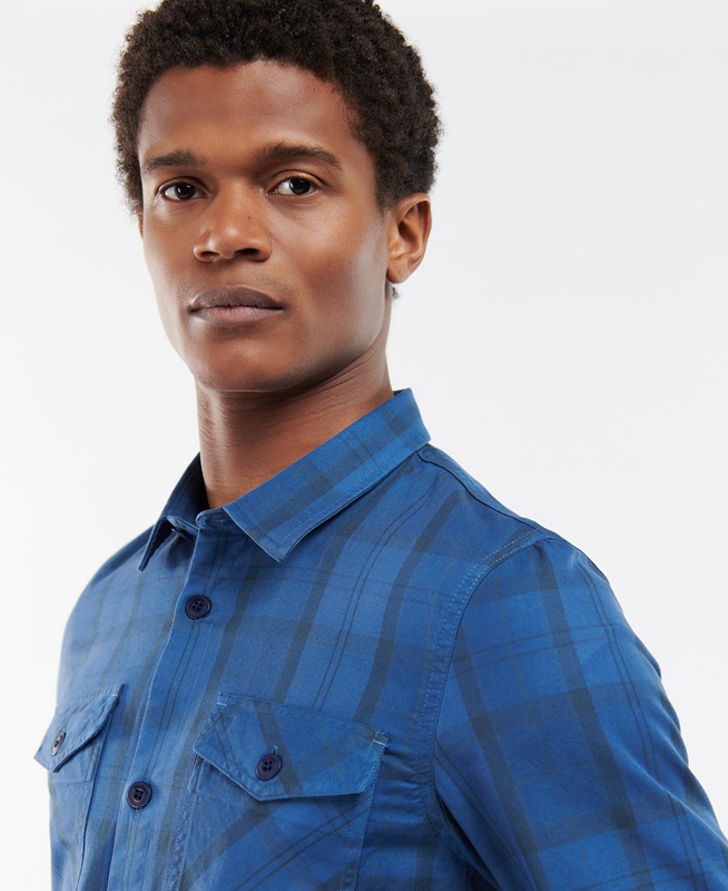 Barbour Overdyed Cannich Overshirt Férfi Ingek Kék | 850432-EKA