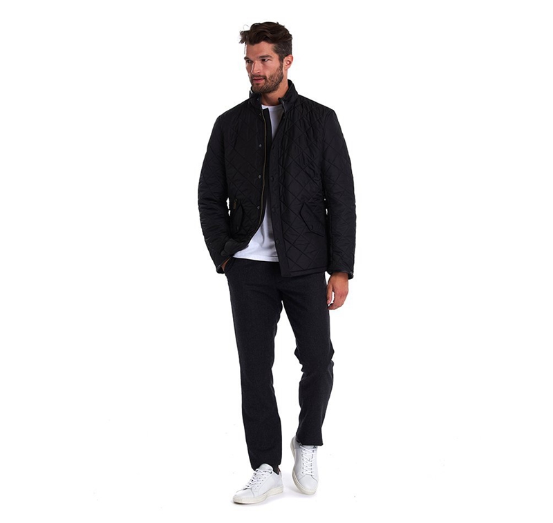 Barbour Powell Férfi Vattázott Kabát Fekete | 827645-AWN
