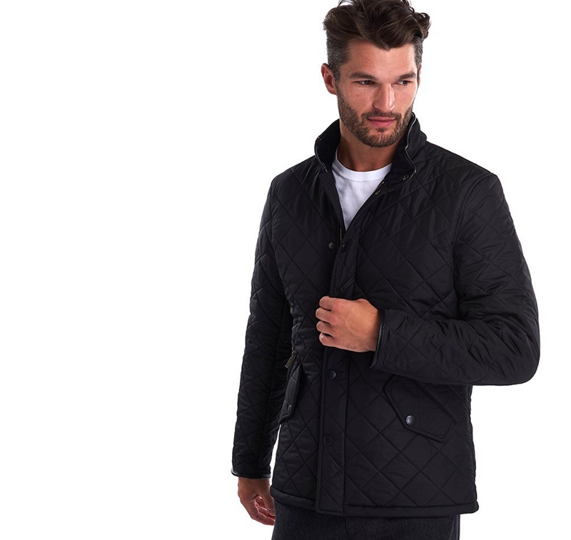 Barbour Powell Férfi Vattázott Kabát Fekete | 827645-AWN