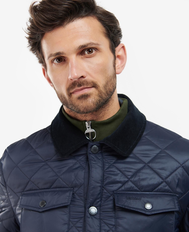 Barbour Shirt Férfi Vattázott Kabát Sötétkék | 107432-MKN