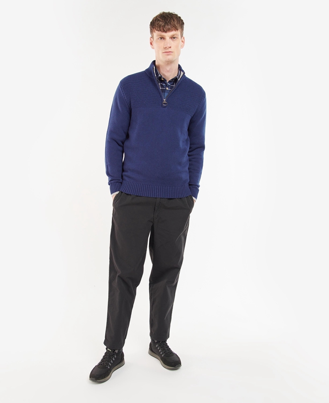 Barbour Shoal Half Zip Férfi Pulóverek Kék | 315682-VDA