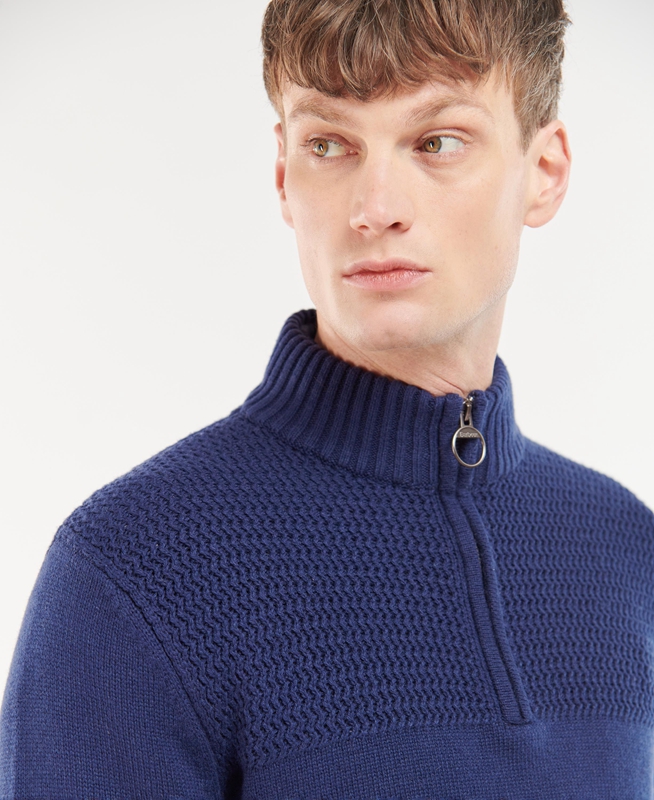 Barbour Shoal Half Zip Férfi Pulóverek Kék | 315682-VDA