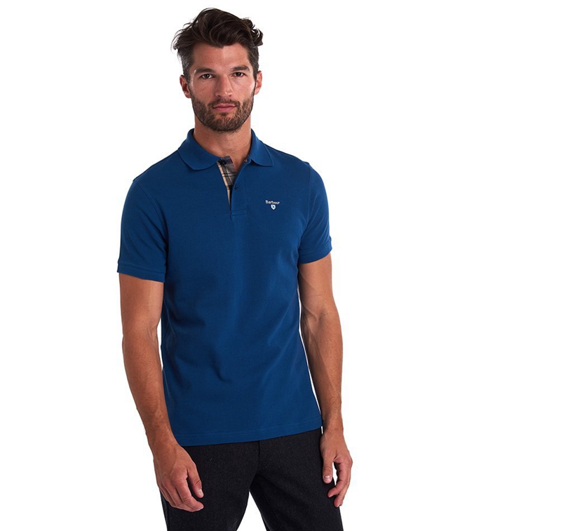 Barbour Tartanshirt Pique Férfi Polo shirts Kék | 954703-QAL
