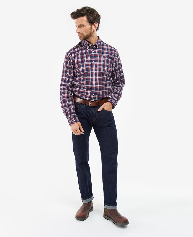 Barbour Turville Regular Fit Férfi Ingek Kék | 179638-ZFQ
