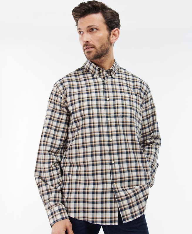 Barbour Turville Regular Fit Férfi Ingek Bézs | 352168-IVS
