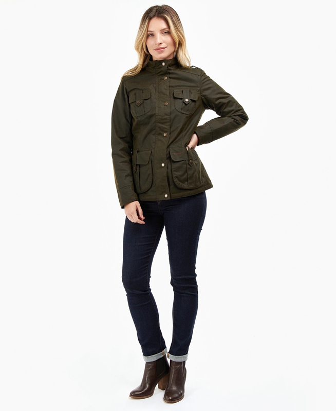 Barbour Téli Defence Női Viaszos Kabát Zöld | 758120-PTK