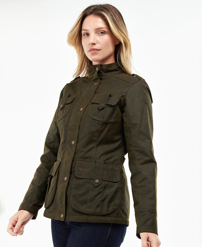 Barbour Téli Defence Női Viaszos Kabát Zöld | 758120-PTK