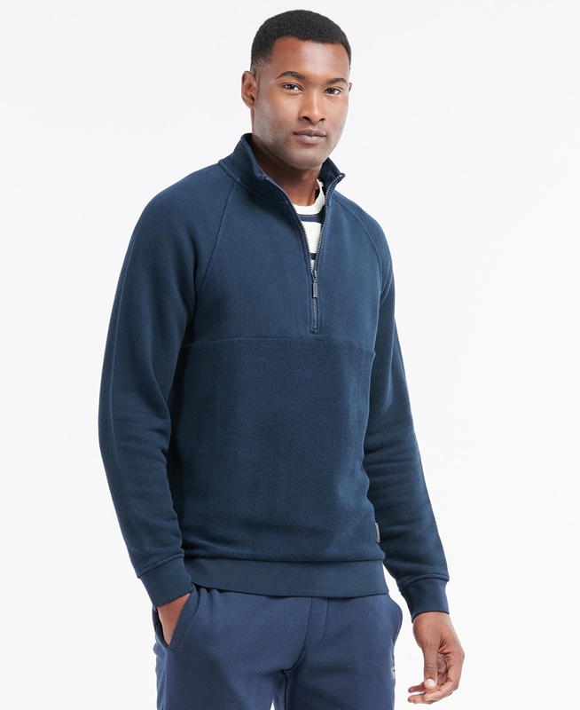 Barbour Wear Half Zip Férfi Pulóverek Sötétkék | 410659-WLQ