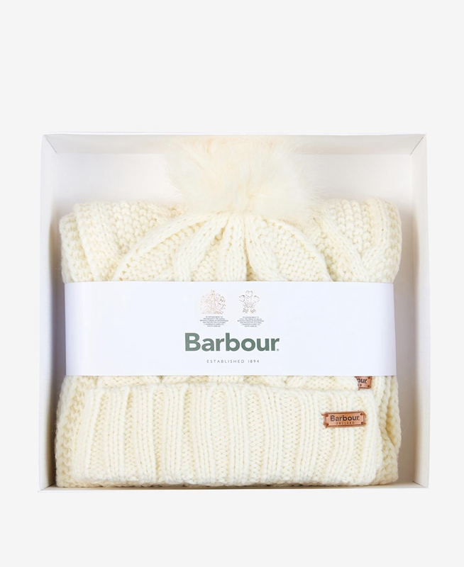 Barbour ridley beanie and scarf Női Kalap Krém | 461098-PYK